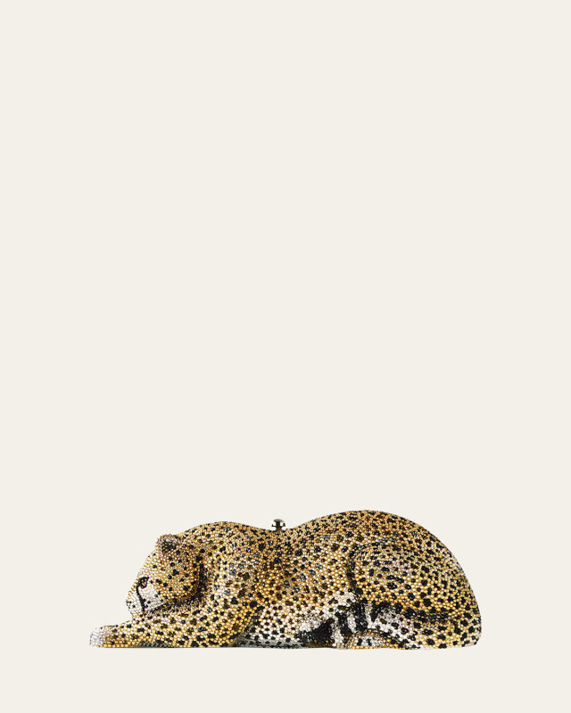 Crystal-Embellished Wildcat Clutch Bag